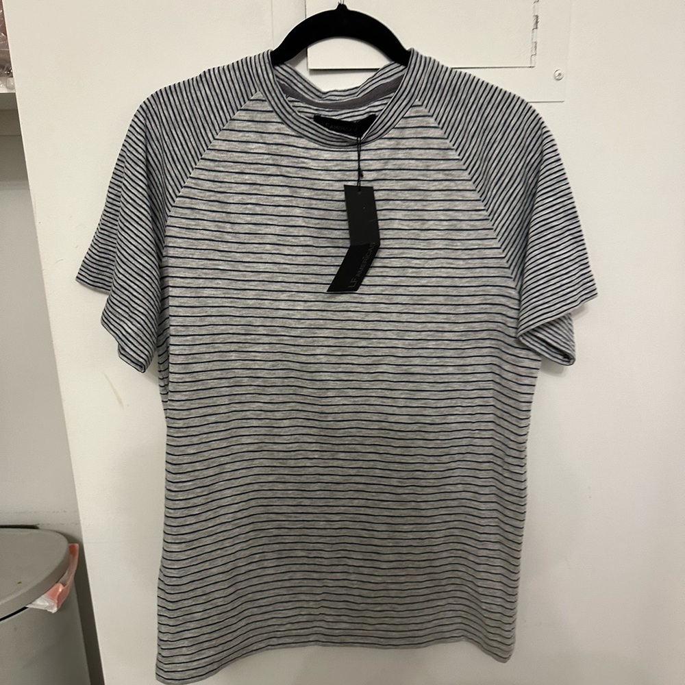 Lands' End Black and Gray Striped Short Sleeve Tee - Picture 3 of 4